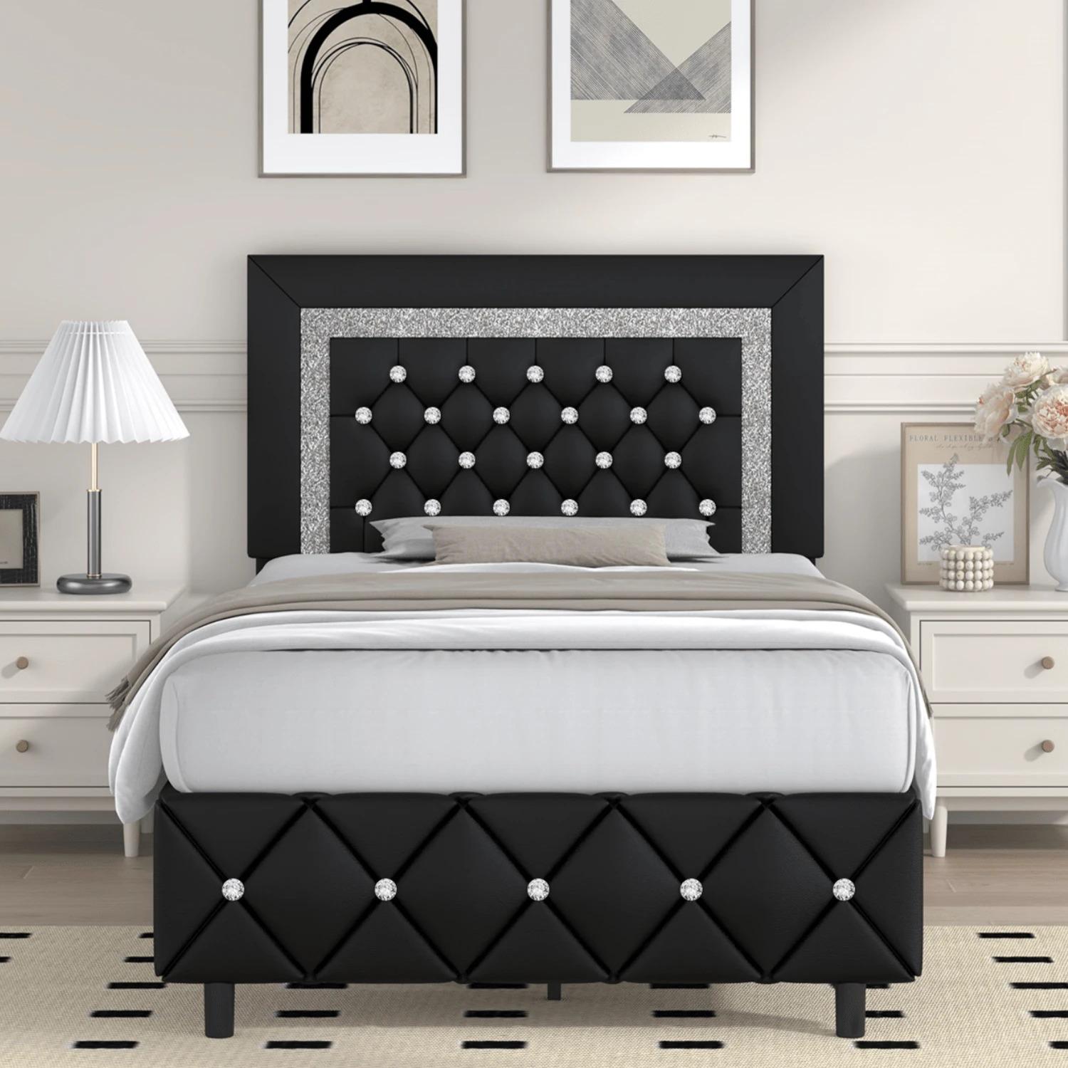 Upholstered Platform Bed Frame Twin Full Queen King Diamond Tufted Headboard Footboard No Box Spring Needed Multi-Color Multifunctional Murphy dog canopy Foldable Sofa metal loft trundle floor