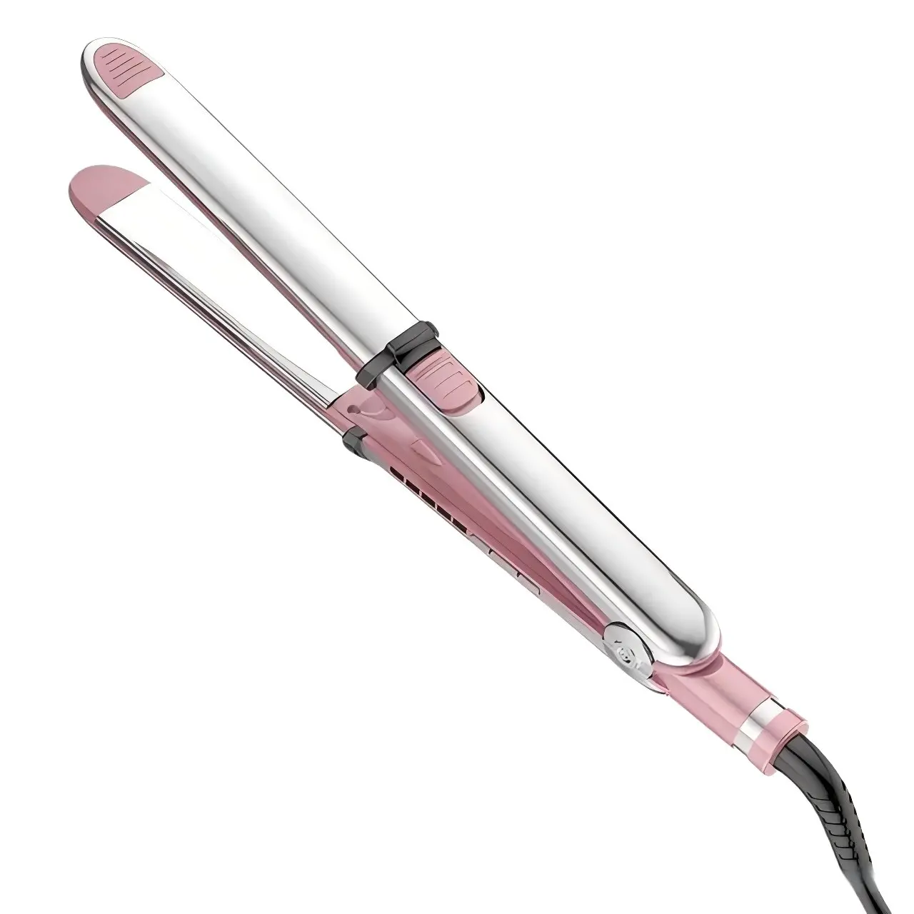 1PC  pink electric mirror titanium alloy stainless steel straightening and curling multifunction styling tool, fast heating, 5-level temperature control, 360-degree rotating cord design, suitable for everyday styling