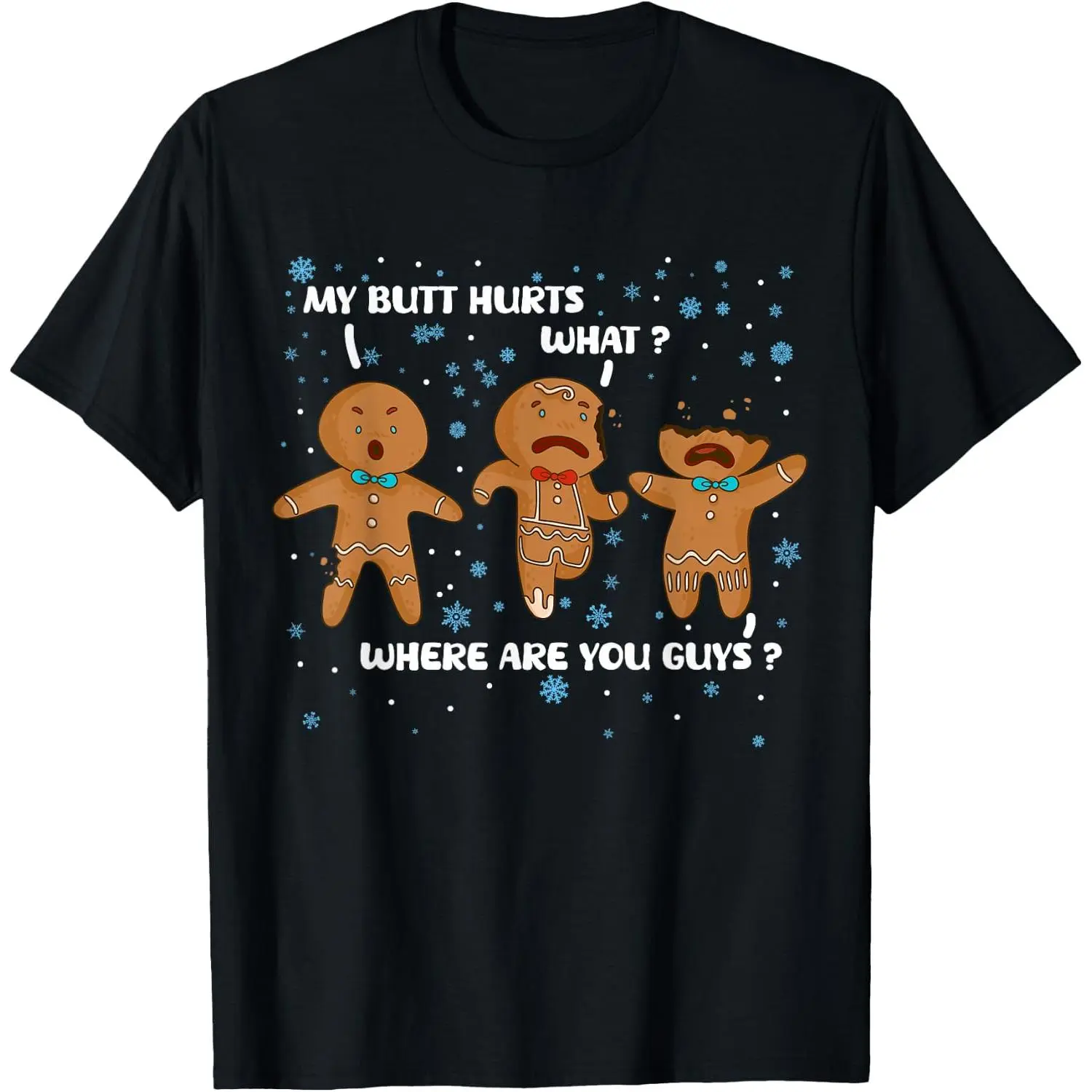 Men's Classic Relaxed-Fit Short-Sleeve Breathable Fabric Christmas Graphic T-Shirt - Funny Gingerbread Man "My Butt Hurts" Casual Tops