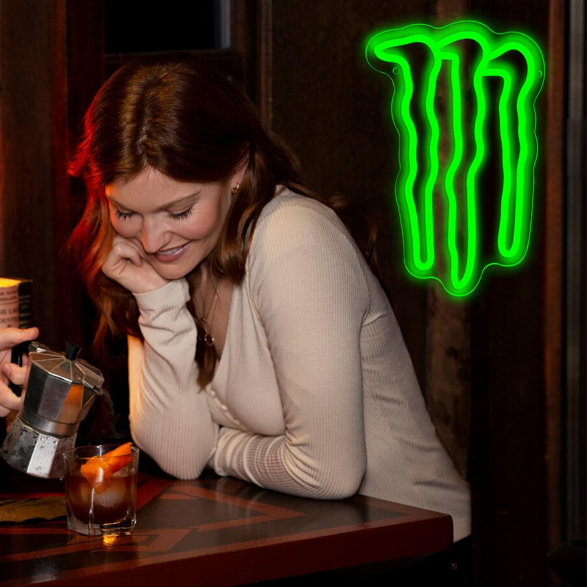 Green Monster Neon Sign, Monster Claw Scratch Shaped Light up LED