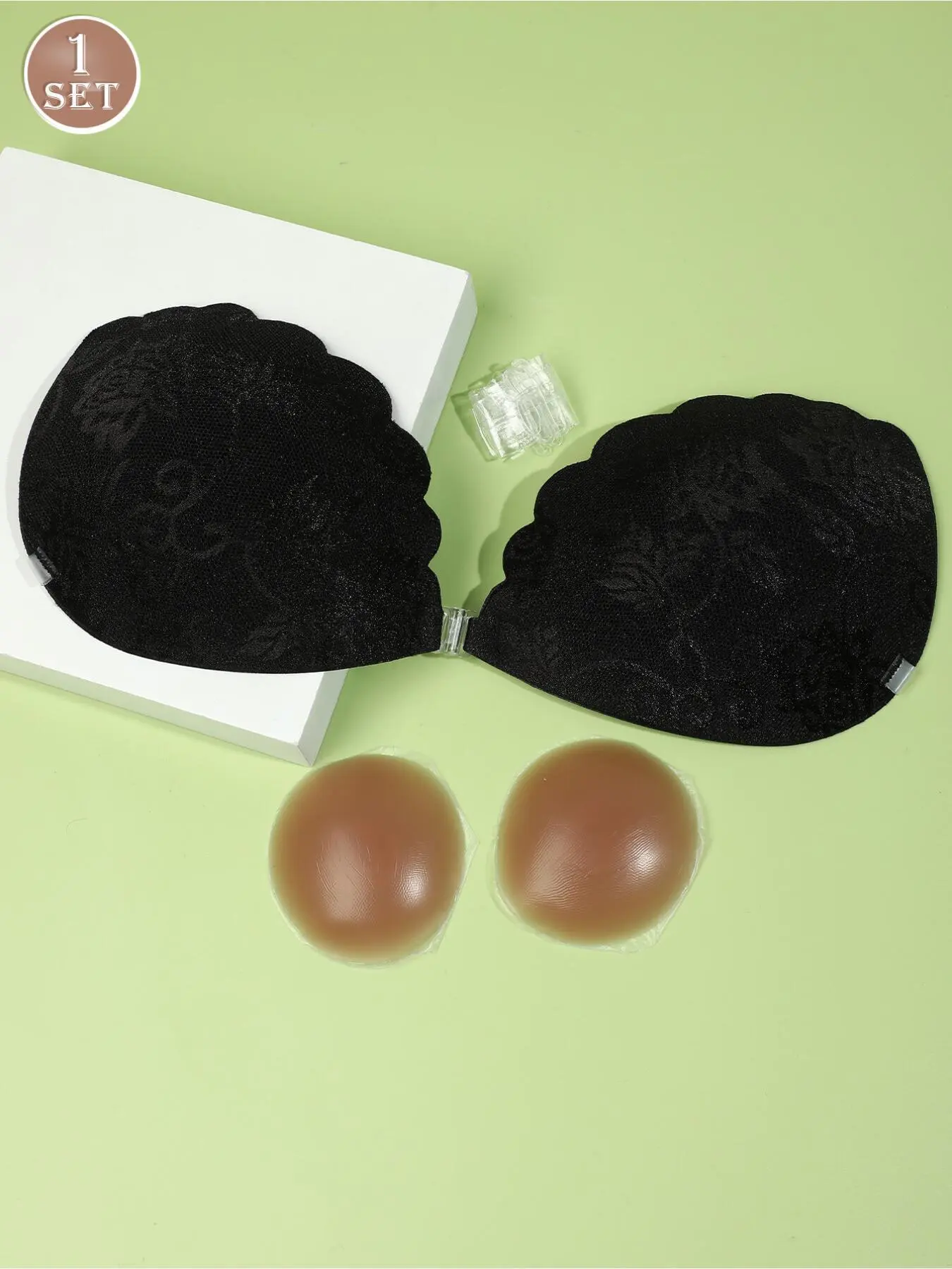 Invisible Adhesive Bra for Women, Ultra-Thin Lace Silicone Sticky Bra with Detachable Clear Straps, Breathable Anti-Nipple Show Pasties, Non-Slip Backless Strapless Bra for Wedding Party Evening Dress