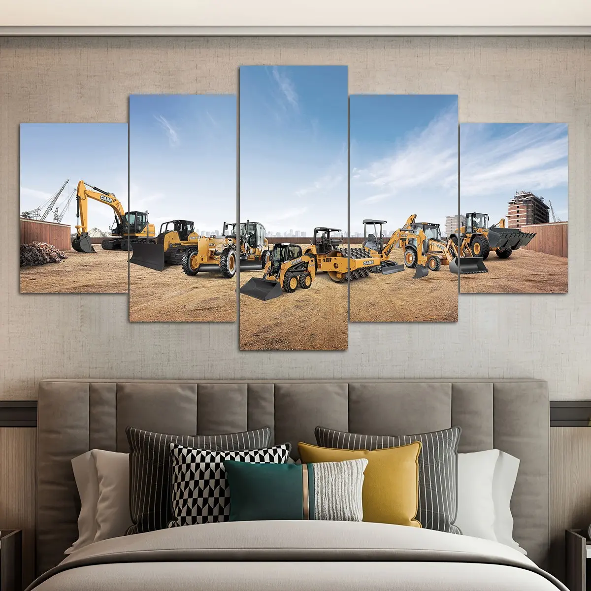 5 Piece Canvas Poster Set, Construction Site, Engineering Vehicles, Modern Art, Wall Decor, Ideal Gift, Room Decoration, Winter Wall Art