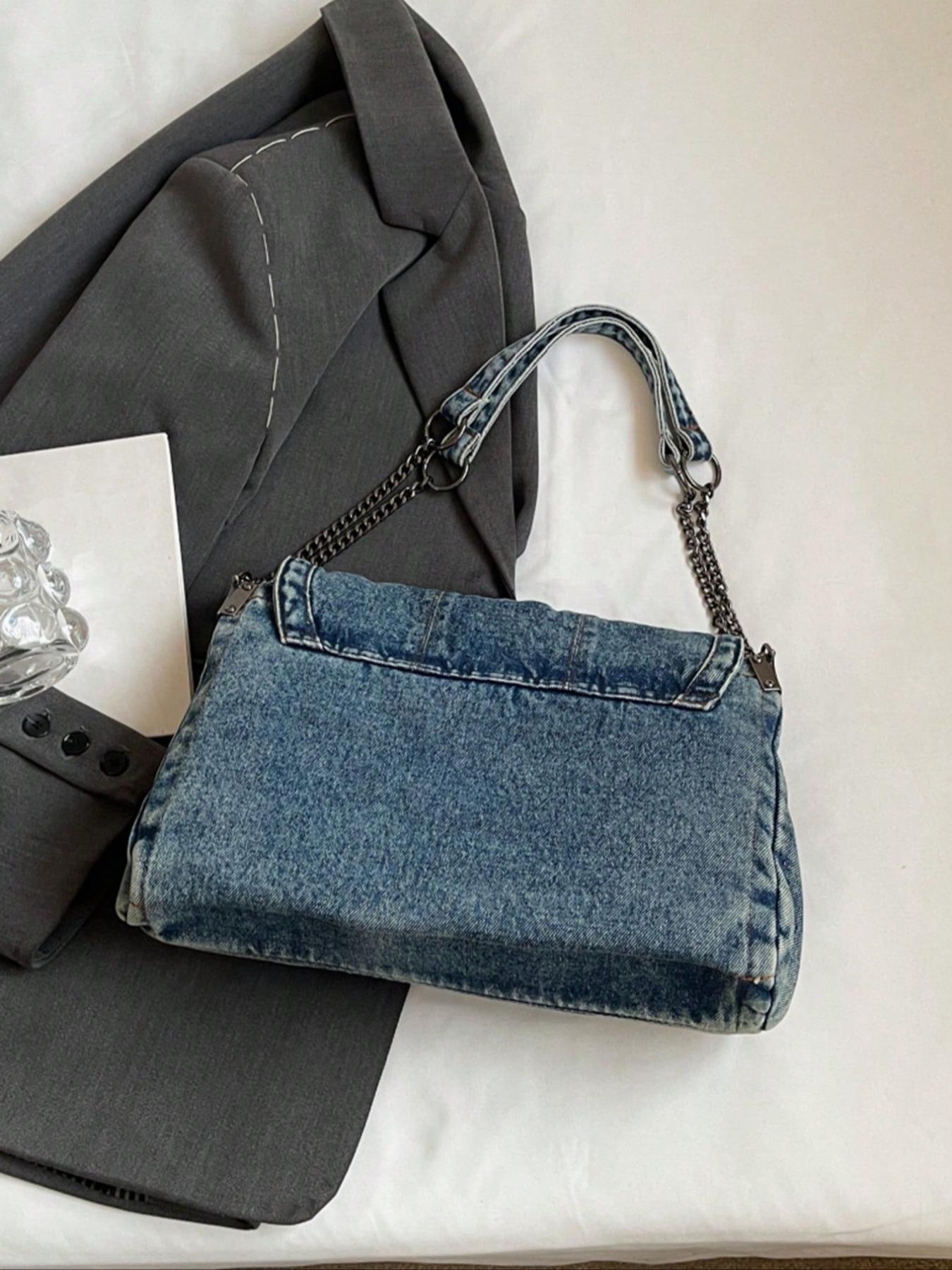 2026 Denim Bag Chain Shoulder Bag Women's Fashion Commuting Work Underarm Bag Vintage Texture Travel Handbag