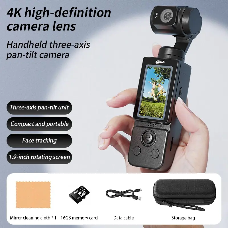 New Handheld Gimbal Camera, Compact, 12mp Cmos Sensor, 1.9-Inch IPS Display, 4K/20fps Video, Sony Sensor, Three-Axis Stabilization, 512gb Storage