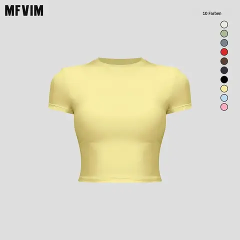 MFVIM Women's Red Classic Crew Neck Short Sleeve Sweat-Ready Sports Tee - Tops for Women with 22% Elastane, Free-Move Fabric, High Stretch, Comfortable, Breathable, Easy to Wear for Summer Gym, Travel; Wash Before First Wear, Avoid Bleaching