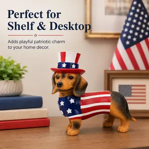 Patriotic Dachshund Statue Decor, Hand-Painted Resin American Flag Dog Figurine, Independence Day Gift, Indoor & Outdoor Ornament