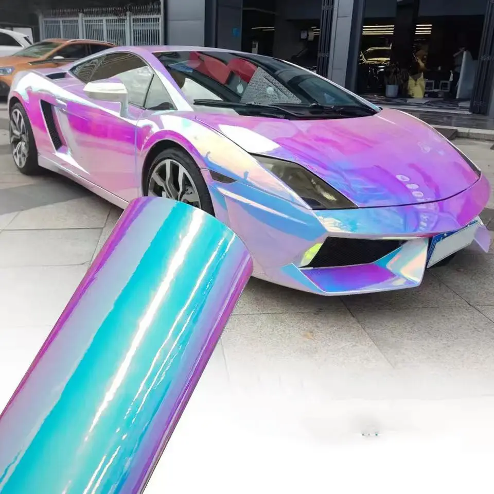 Premium Holographic Rainbow White Mirror Vinyl Wrap Film Self Adhesive Car Motorcycle Wrapping Sticker Decal With Air Release