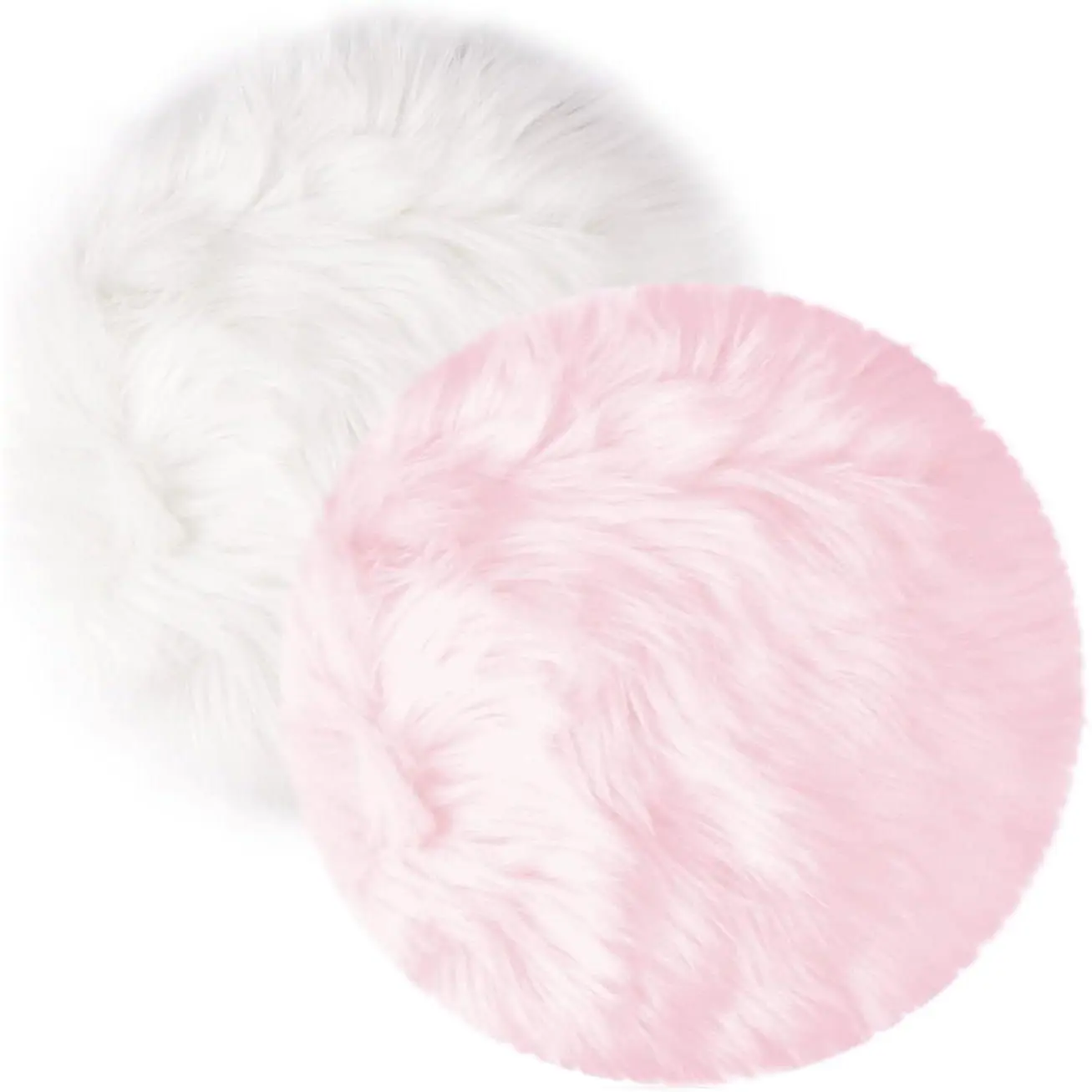 2Pack 12’’ Small Faux  Cushion  Plush Area Rug Photo Props | Small Product Photo Background for Tabletop Photography, Luxury ,  Art,  Decor (Round, White + )