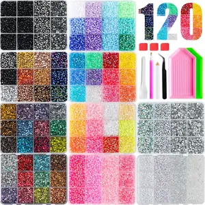 120 Grid Mixed Color Ab Rhinestone Set, Nail Art Flat Back Drill Kit, Phone Case Fashion Sticker Accessories, Multi-Style Jewelry Supplies，Premium 120 Colors Flatback Rhinestones Kit, Complete Nail Art DIY Set with Tools for Crafts & Manicure