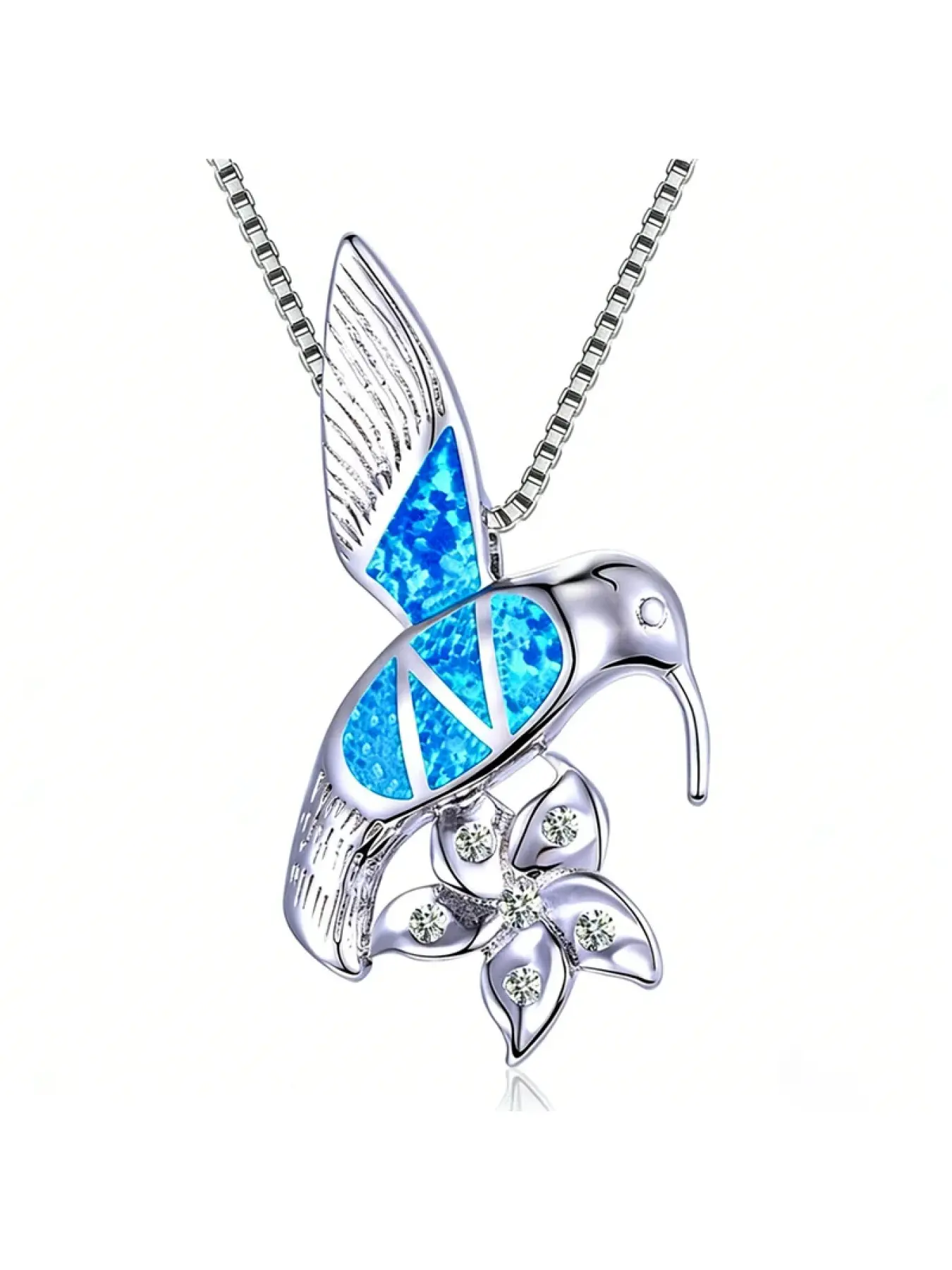 Hummingbird Pendant Necklace with Blue Opal and Zirconia,Elegant Bird Jewelry Gift for Women,Dainty Chain Birthday Gift for Her