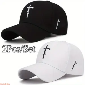 [2pcs/set Baseball Cap] Mens Hats for Male, Clothes Accessory with Exquisite Cross Embroidery, Breathable Acrylic Duckbill Design, Durable Lightweight Beach Hat, Machine Washable Outdoor Summertime Headwear