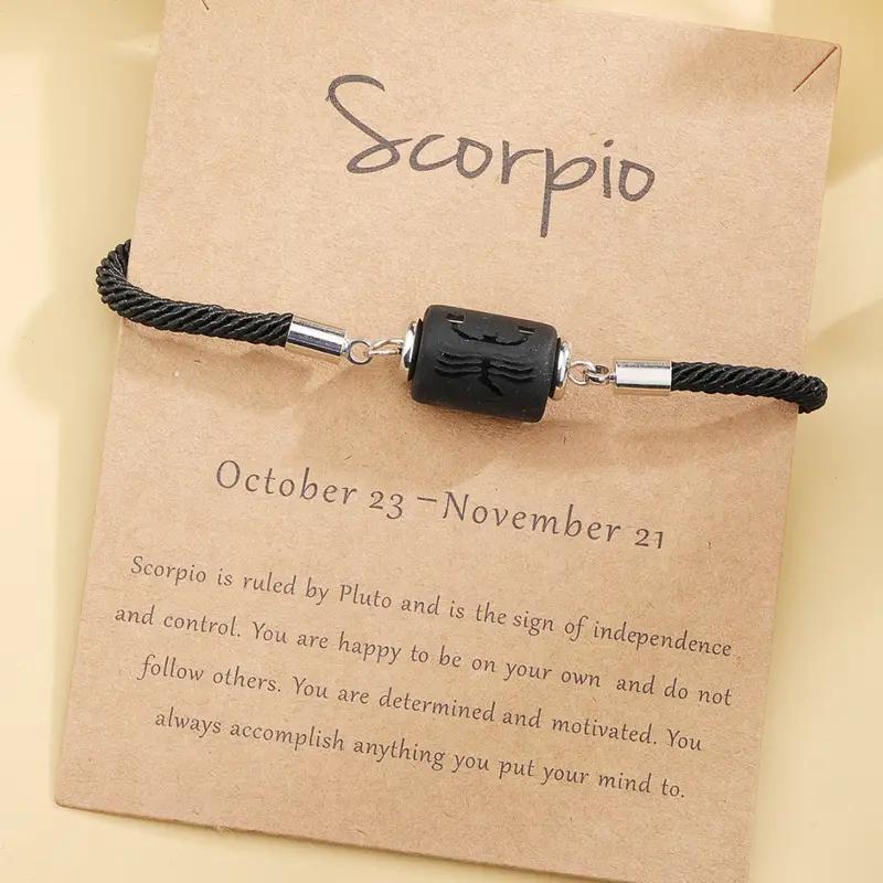 New 12 Zodiac Handmade Braided Rope Bracelet for Women| Citrine Crystal Natural Stone Beaded Cord Bangle| Astrology Jewelry with Gift Card