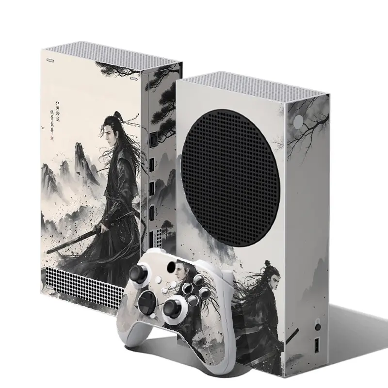 Oriental Ink Painting Swordsman Theme Skin Kit for Xbox Series S Console & Dual Controllers, Premium Vinyl Wrap, Anti‑Scratch Water‑Proof, Easy Peel Off Without Sticky Residue, Durability