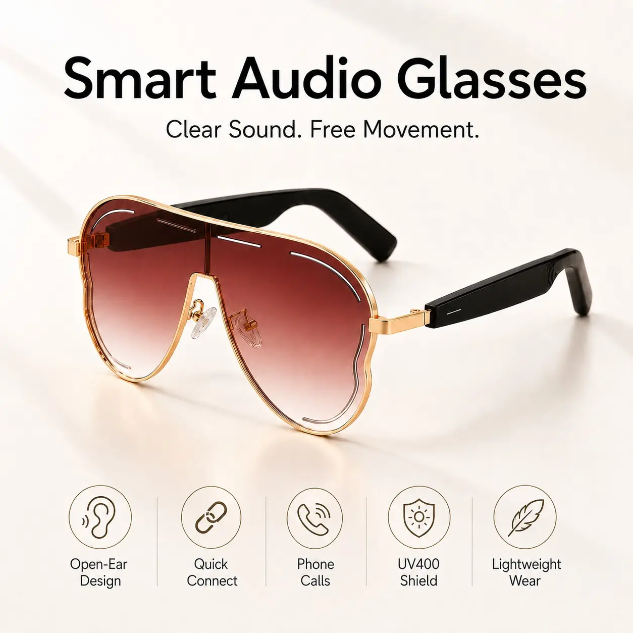 Bluetooth Audio Smart Glasses for Men Women,Sunglasses with Open-Ear Sound, Hands-Free Calls, Touch Control,Voice Control and UV Protection