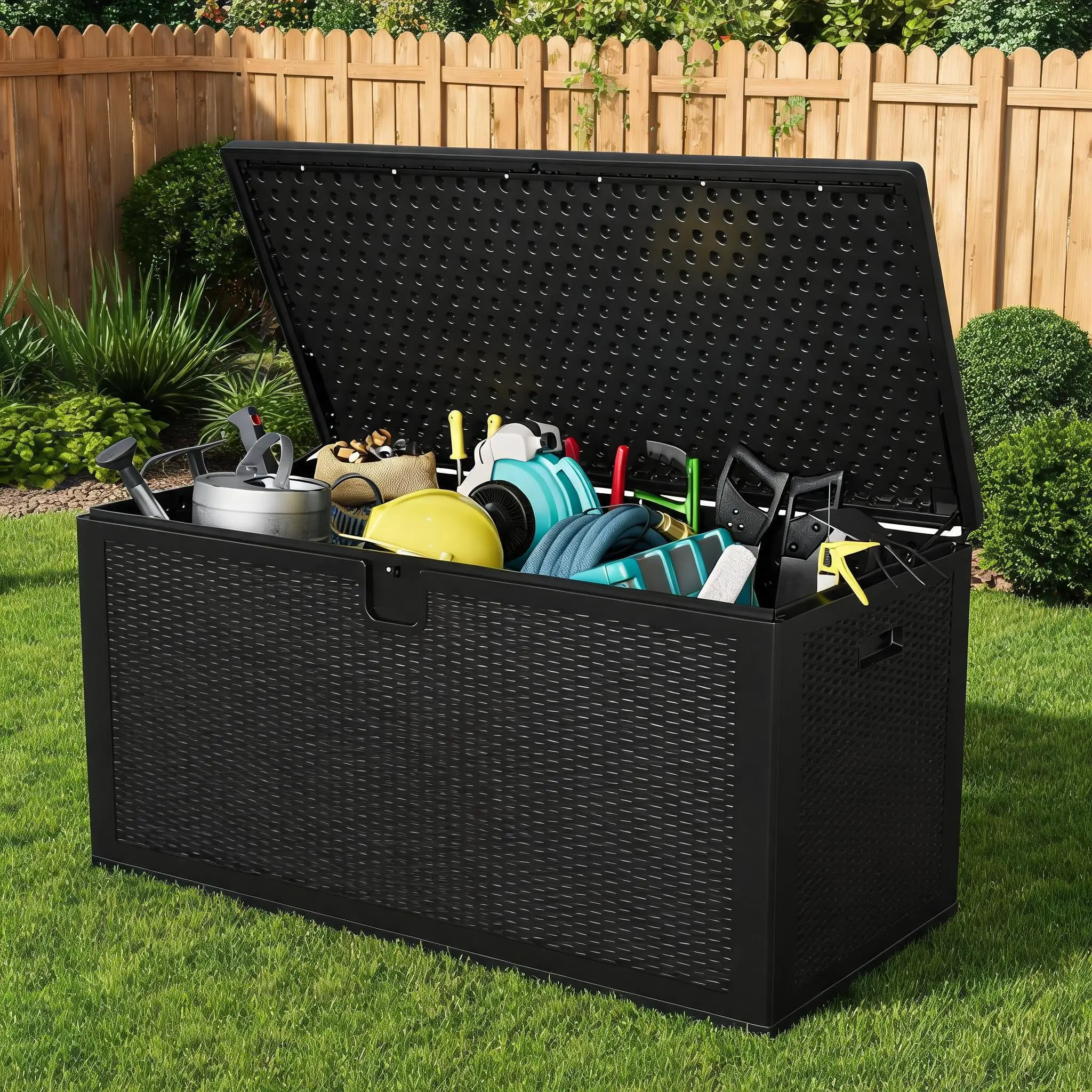 150 gal Large Resin Deck Box,Waterproof & Weatherproof Outdoor Storage Box,Lockable Pool Storage Bin with Lid for Porch Patio Garden Backyard