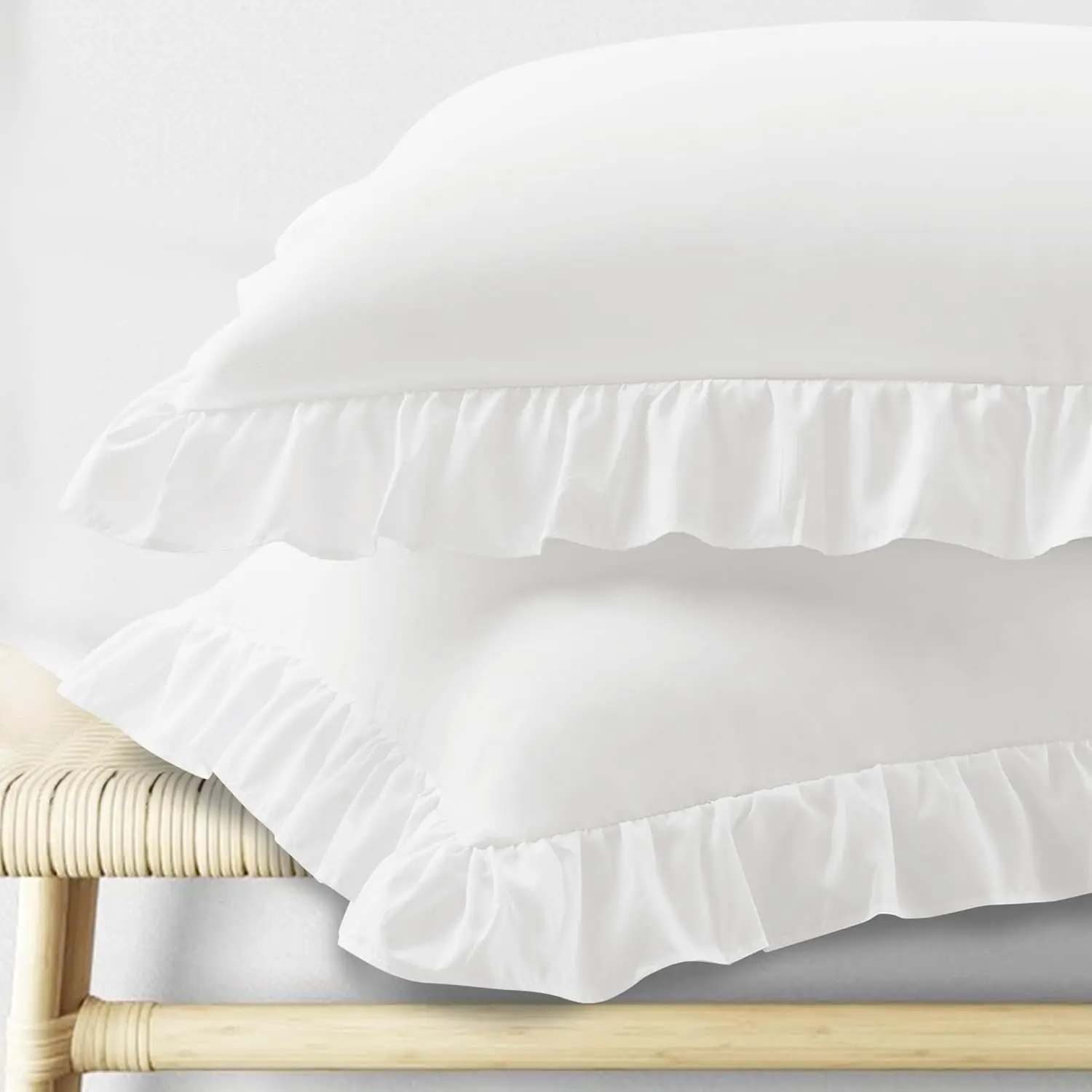 Ruffle Pillow King Size Set of 2, White| Microfiber Ruffled Pillow Covers 20" x 36", Wrinkle Resistant Pillowcases with Envelope Closure, Ruffled Pillow Shams