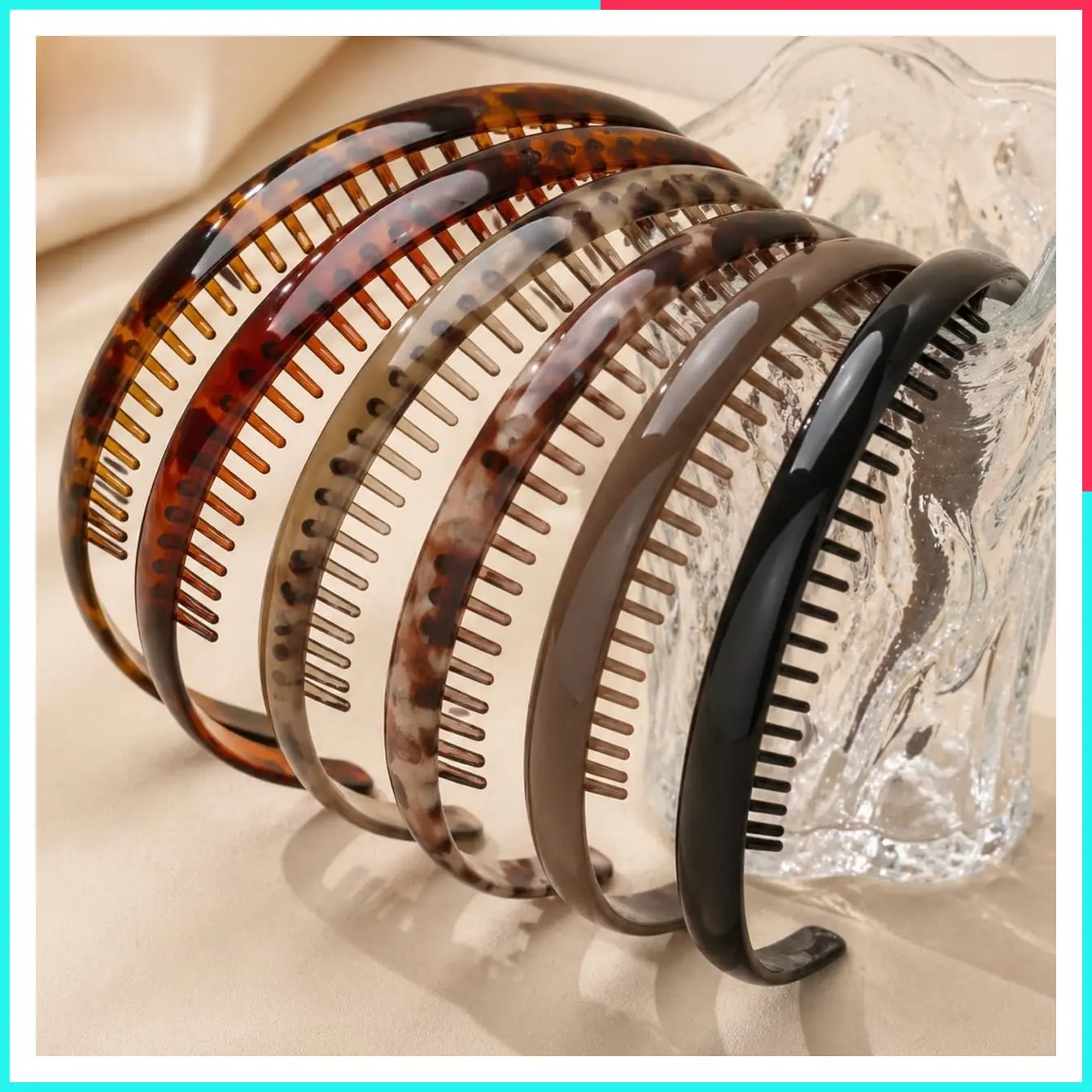 6 Pack Tortoise Shell Thin Headbands for Women, Non-Slip Hairbands with Teeth, 90s Fashion Hair Accessories