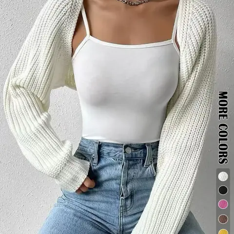 【Black Friday】Women's Solid Color Raglan Sleeve Crop Cardigan without Camisole, Casual Long Sleeve Knitwear for Spring & Fall, Women's Clothing for Daily Wear #GLOBAL PICKS