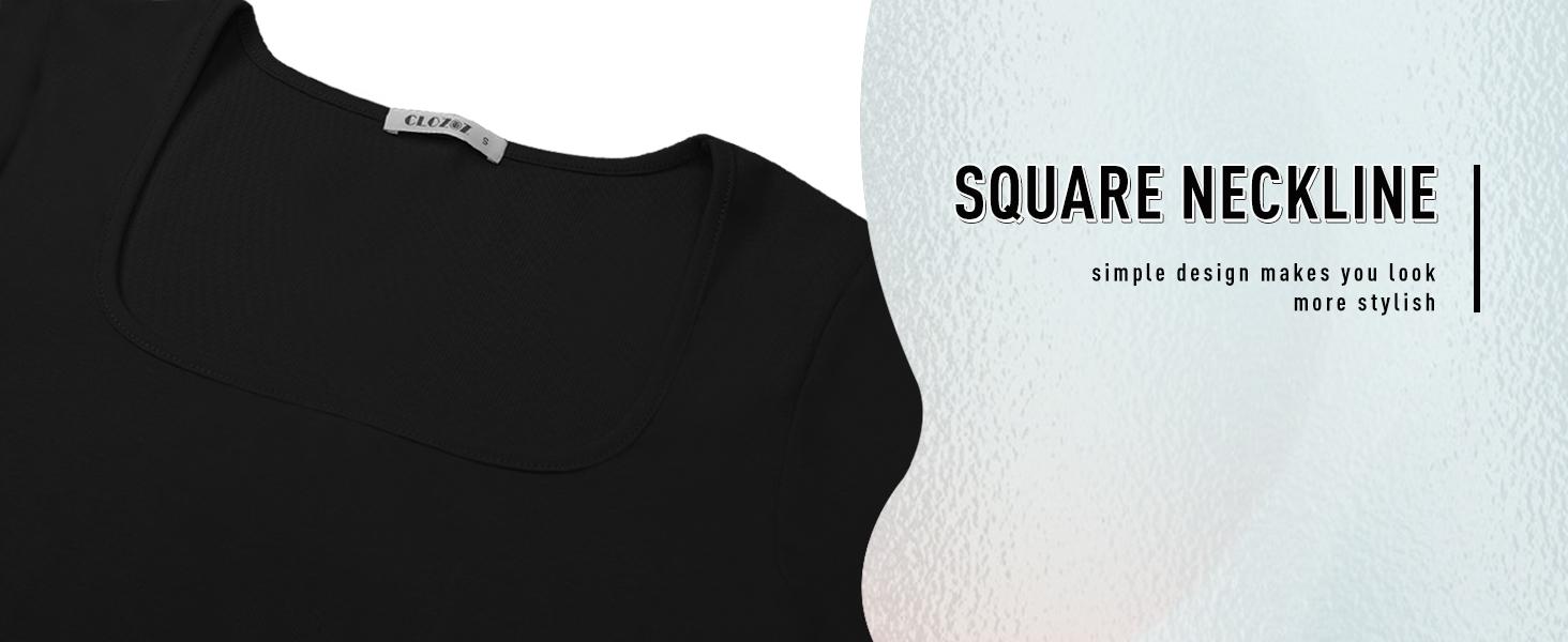 Short Sleeve Square Neck Crop Tops for Women Basic Slim Fit Cropped T-Shirt