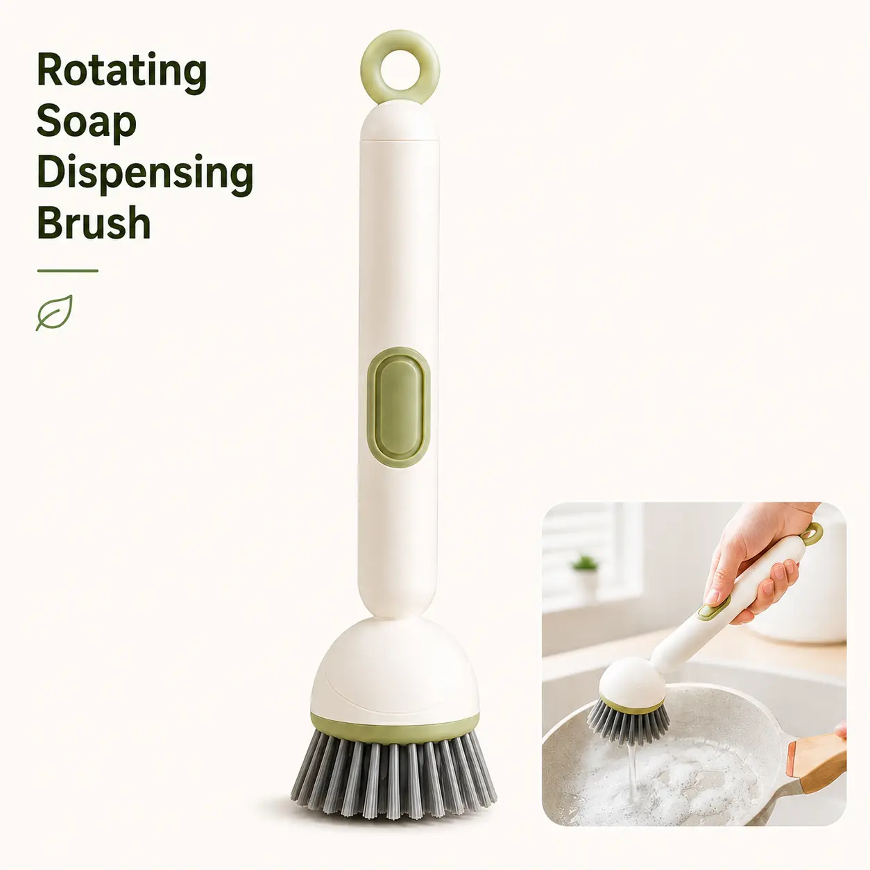 Rotating Soap Dispensing Dish Brush with Detergent Dispenser, Adjustable Scrub Brush for Pots and Pans