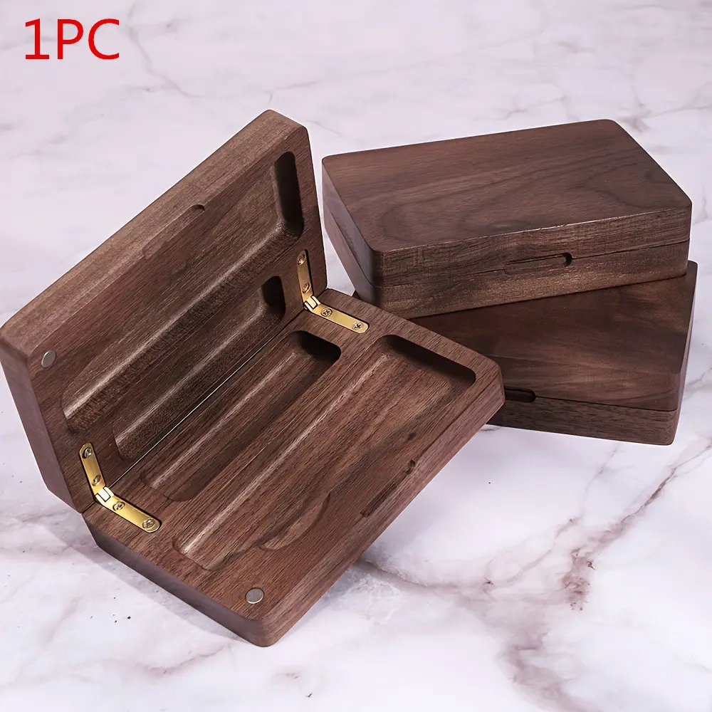 Handcrafted Walnut Color Cigar Box, Magnetic Flip Cover Design, Portable & Easy to Use, Vintage Wooden Storage Box, Ideal Gift for Father & Husband