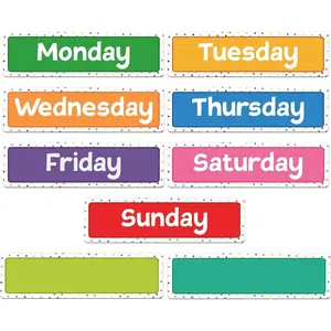 9 count Colorful Days of The Week  Confetti  Week Labels Bulletin Board Calendar Headliners Classroom Decoration Teacher Teaching Supplies