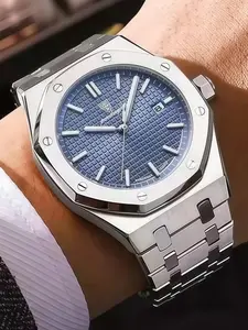 Men's Luxury Watch, Roman Numerals, Diamond Dial, Date Display, Long Battery Life, Night Glow Hands, Hardlex Glass, Stainless Steel Band, 30m Waterproof