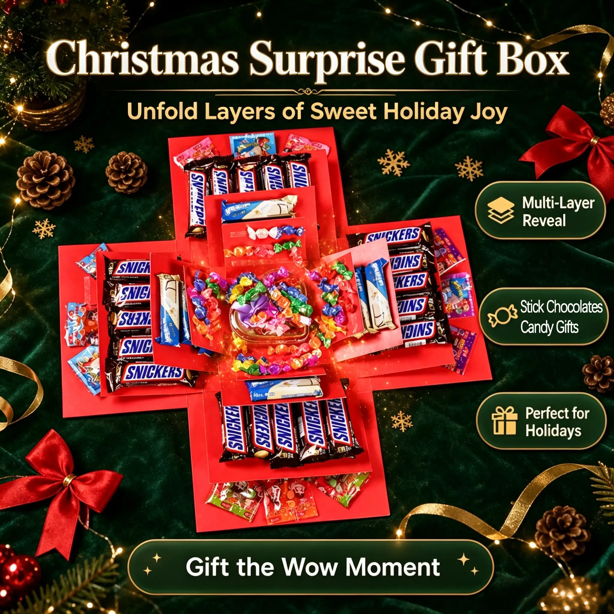 Multi-Layer Surprise Explosion Gift Box, with Ribbon and Bag, Ideal for Birthday, Valentine's Day, Christmas, Fun and Durable Design
