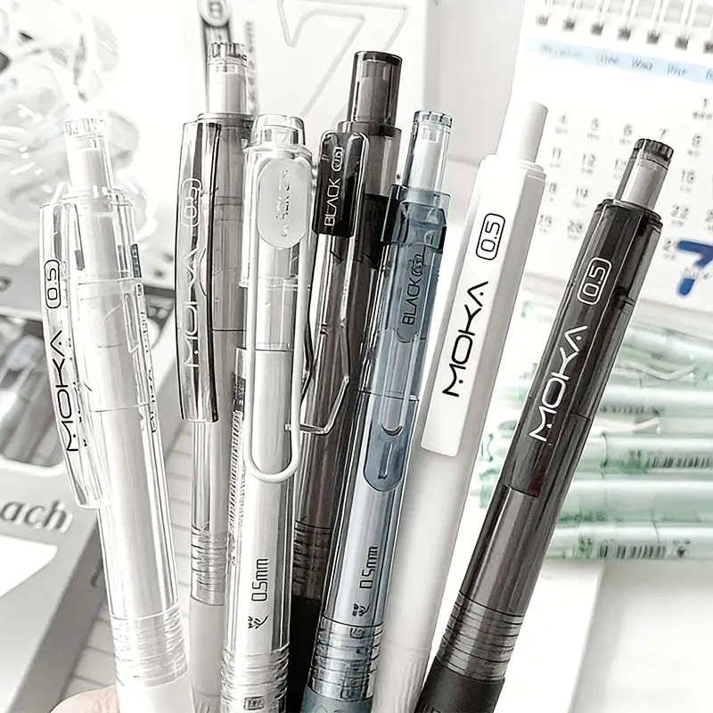 Pack of 5, Classic Neutral Pen 0.5mm Black Ink, Retractable Push Pen, Replaceable Refill, Simple Design, Suitable for School Office Stationery and Gifts