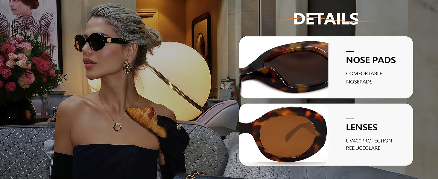 Retro Oval Sunglasses for Women 90s Round Chic UV400 Protection 2026 Chunky Thick Frame Sun Glasses