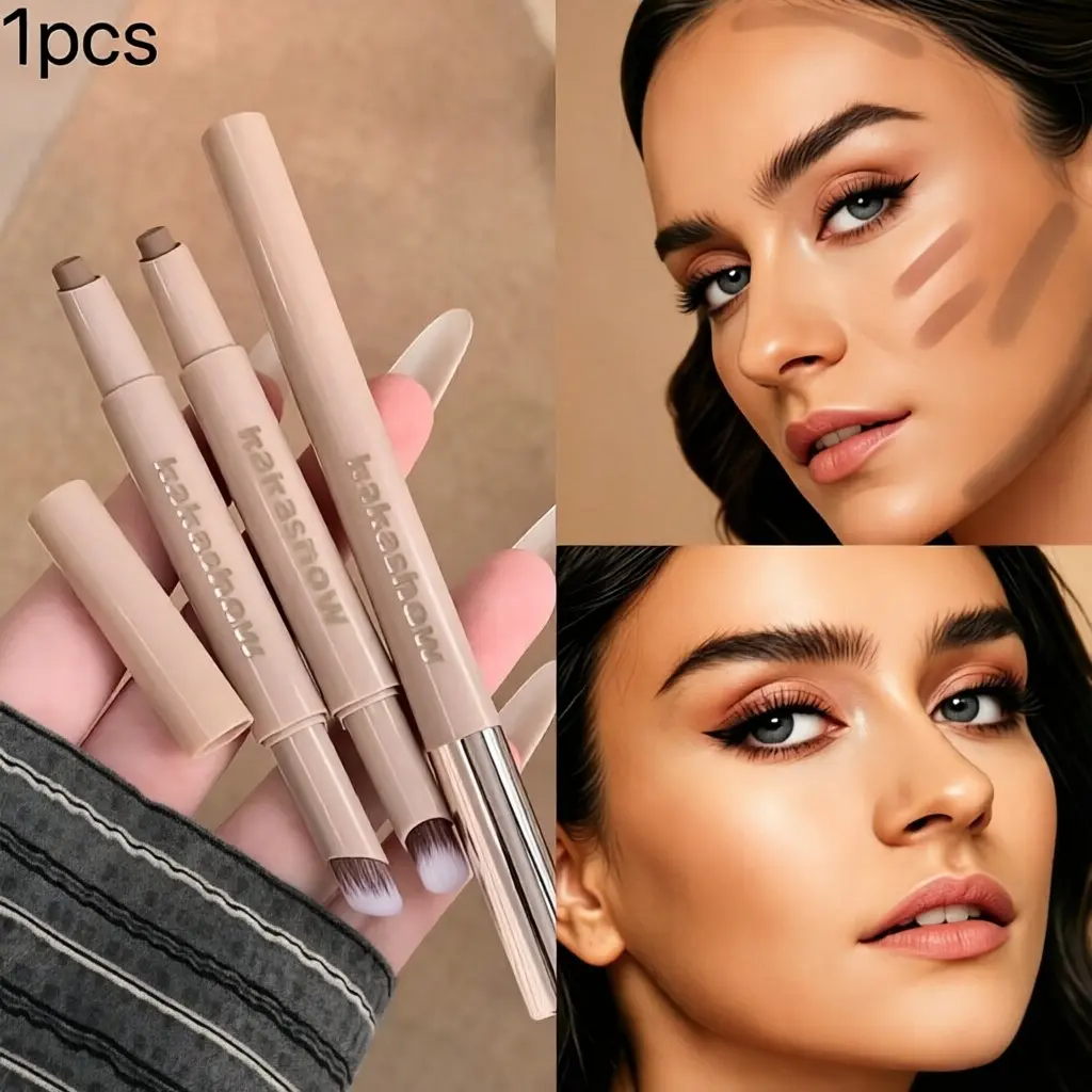 2-in-1 dual-ended contour and nose shading pen with a cute brush, a versatile makeup stick to highlight your features, perfect for all skin tones, helps create a sculpted face with highlights, and gives you a gorgeous, eye-catching look，birthday gift