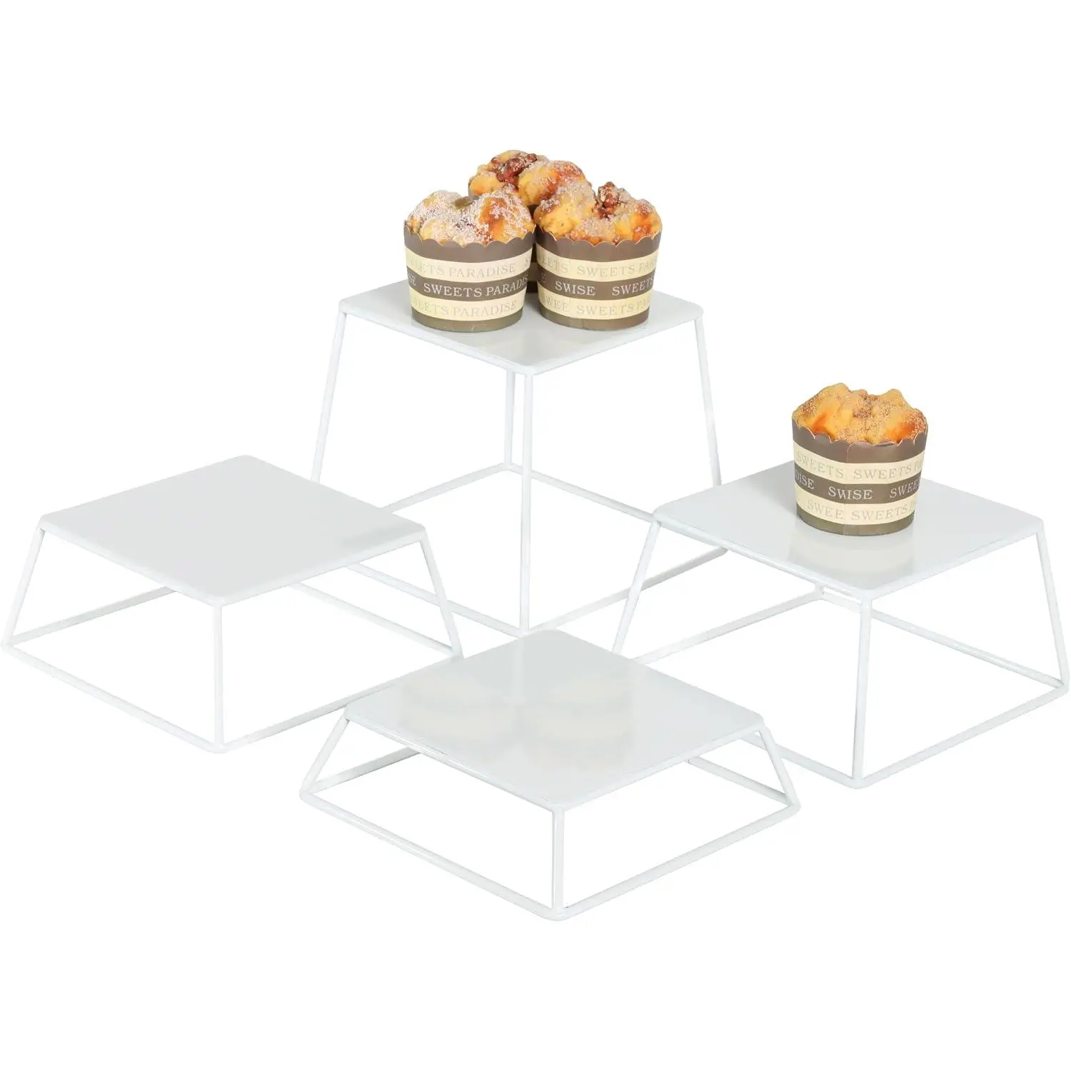 Dessert Table Risers Display Stands  display White Metal Square Retail Pizza,Cupcake,Candy Stands  Platter Tray,6x6 INCH,Set of 4