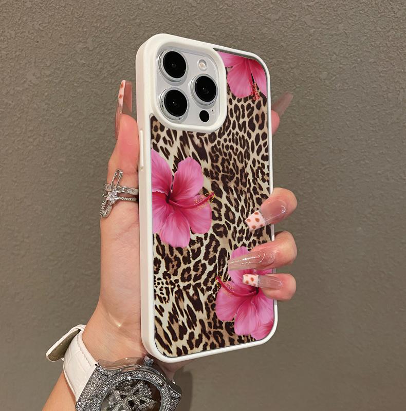 Multi-Functional Magnetic Case for iPhone 12/13/14/15/16/17 pro max Bold Leopard Print & Pink Hibiscus MagSafe Ready, Anti-Fall,Ultra-Thin Design | Perfect for Everyday Use Shockproof Magsafe iPhone phone Case slim excellent protection other model