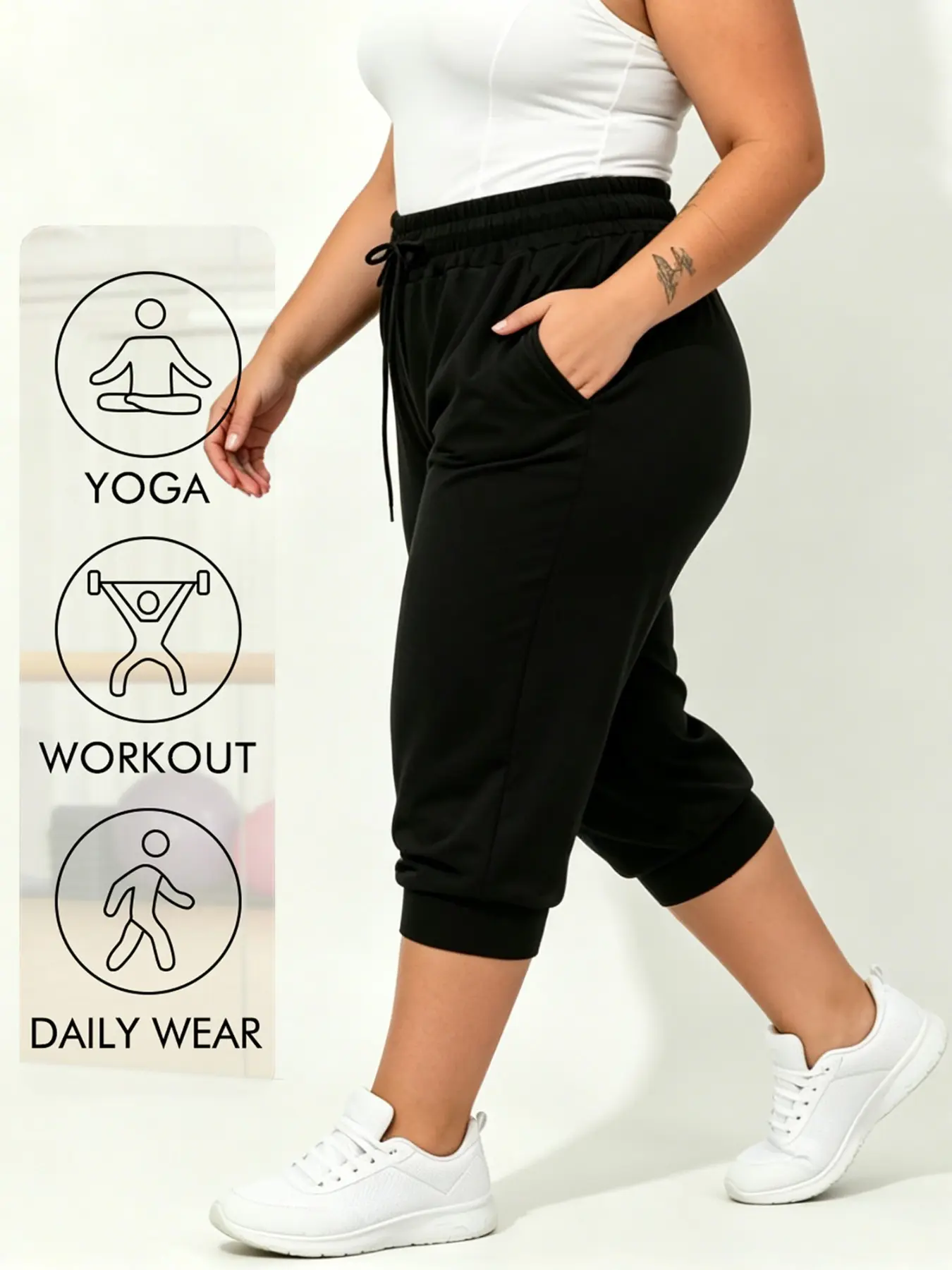 Plus Size Jogger Women's Jogger Track Cuff Sweatpants with Pockets for Yoga, Workout Women's Capri Pocket Sweatpants Drawstring Waist Jogging Pants