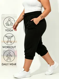 Plus Size Jogger Women's Jogger Track Cuff Sweatpants with Pockets for Yoga, Workout Women's Capri Pocket Sweatpants Drawstring Waist Jogging Pants