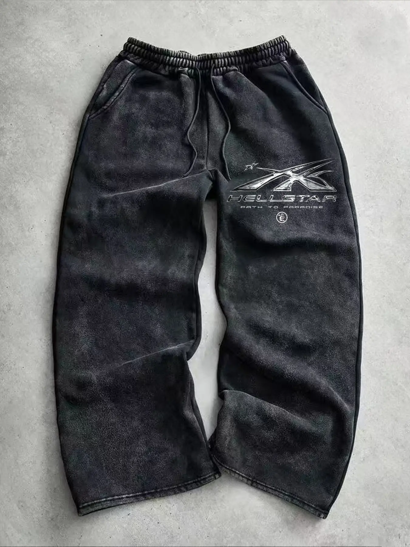 Men's Vintage Washed Tie-Dye Star and Flame Print Casual Pants, Fall Winter New Fashion Trendy Versatile Sports Sweatpants, Straight Leg