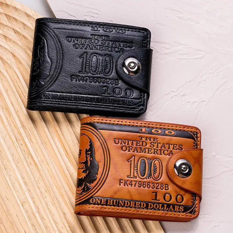 Retro Banknote Design Wallet, Unisex Slim Snap-Closure Coin Purse with Multiple Card Slots, Black & Brown Durable for Everyday Use