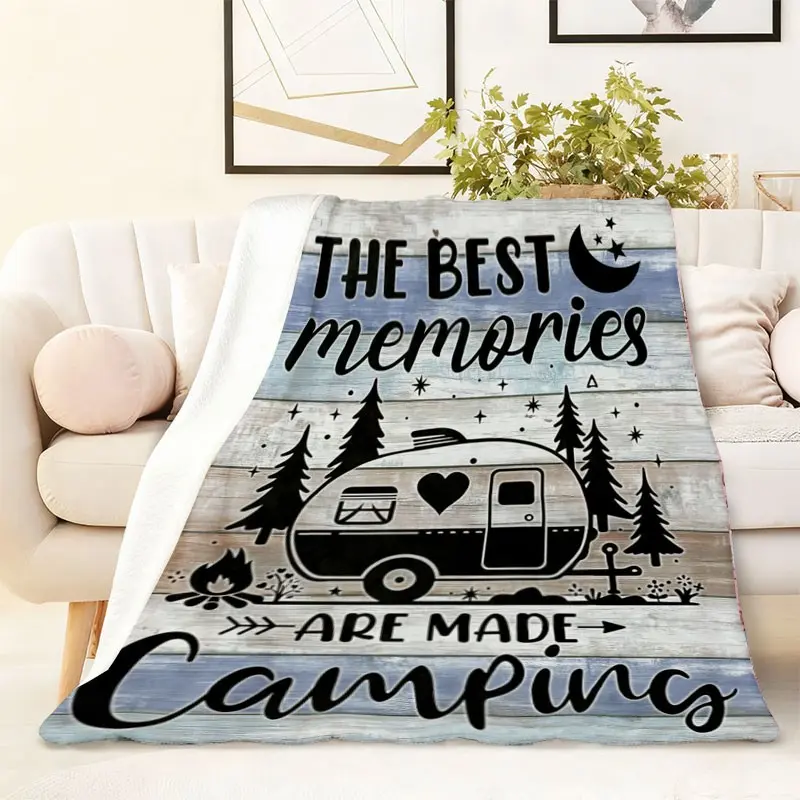 Camping Blanket Gift for Men Women, Plush Camping Throw, Essential Camping Gear, Birthday Party Christmas Decoration