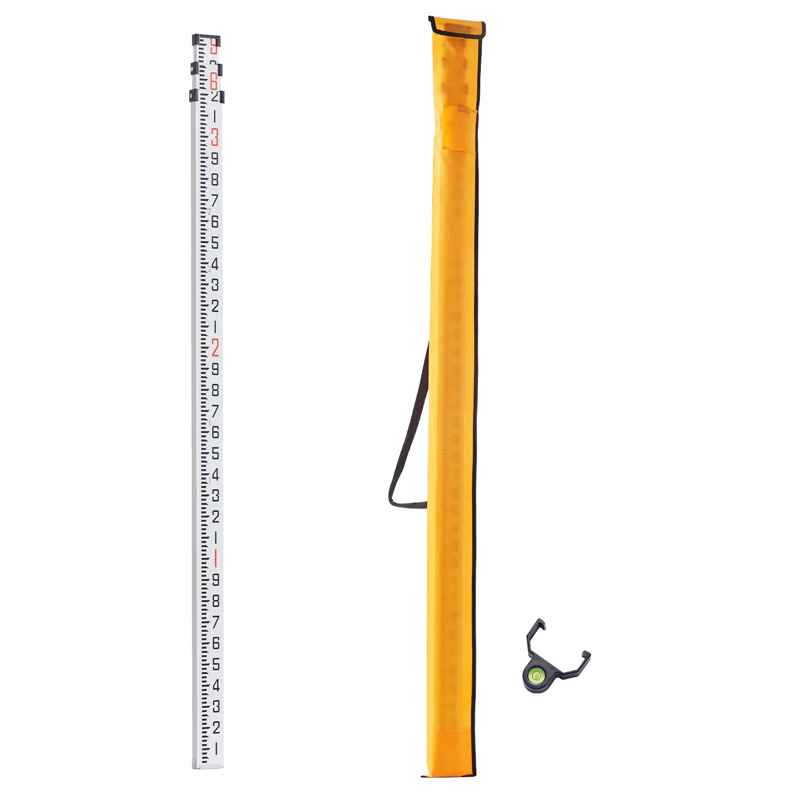 9-Ft Length Telescopic Precision Level Rod, 6063-T5 Aluminum Alloy 3-Section Double-Sided Scale Measuring Tool for Home Improvement, Building Supplies