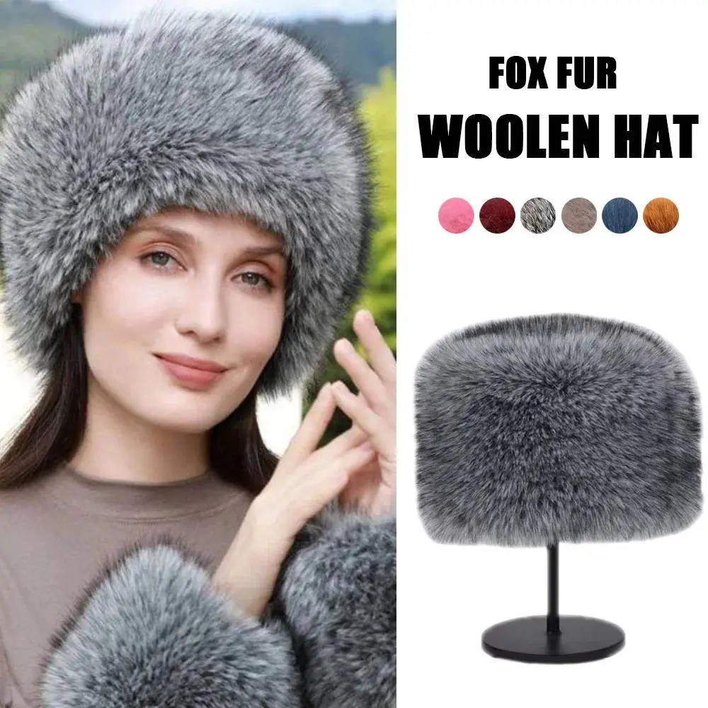 Imitation Fur Hat Women Warm Snow Ski Cap Female Faux Fox Fur Thick Warm Winter Hat Lady Russian Hat Ear Warmer Mongolian Hat