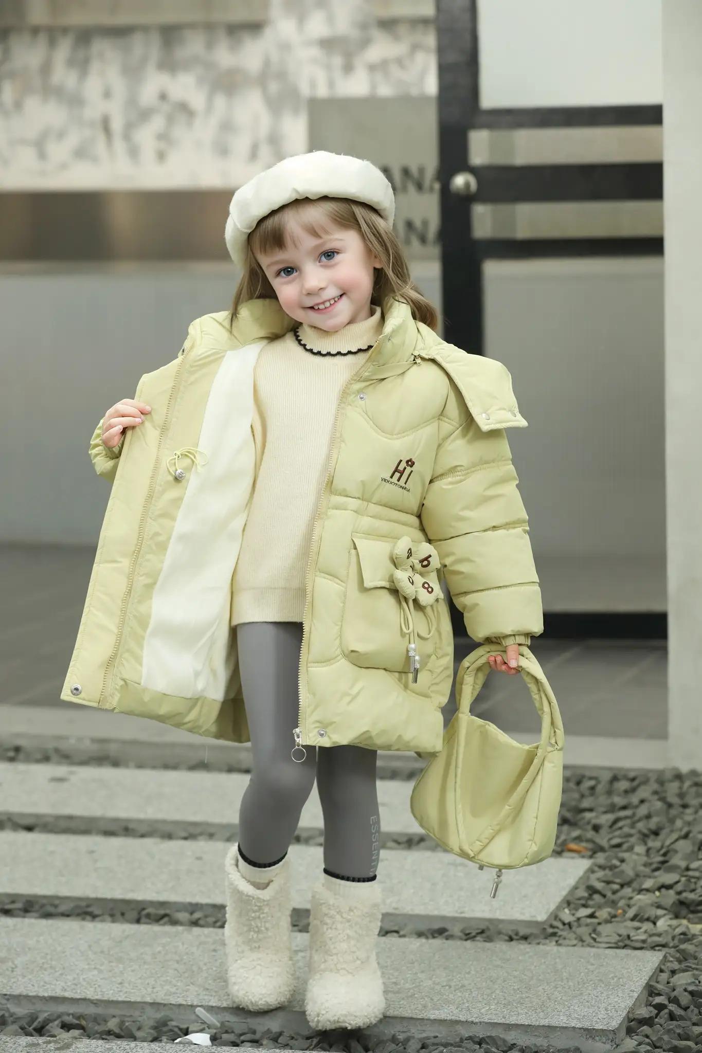 Girls' Winter Warm Hooded Jacket with Letter Embroidery & Small Pockets - Thick Polyester Coat for 5-12 Years, Cute Cartoon Design, Zipper Closure, Kids Winter Coat, Festive Kids Wear, Playful Kids Fashion, 6, Winter Jacket For Girls(Gift)11