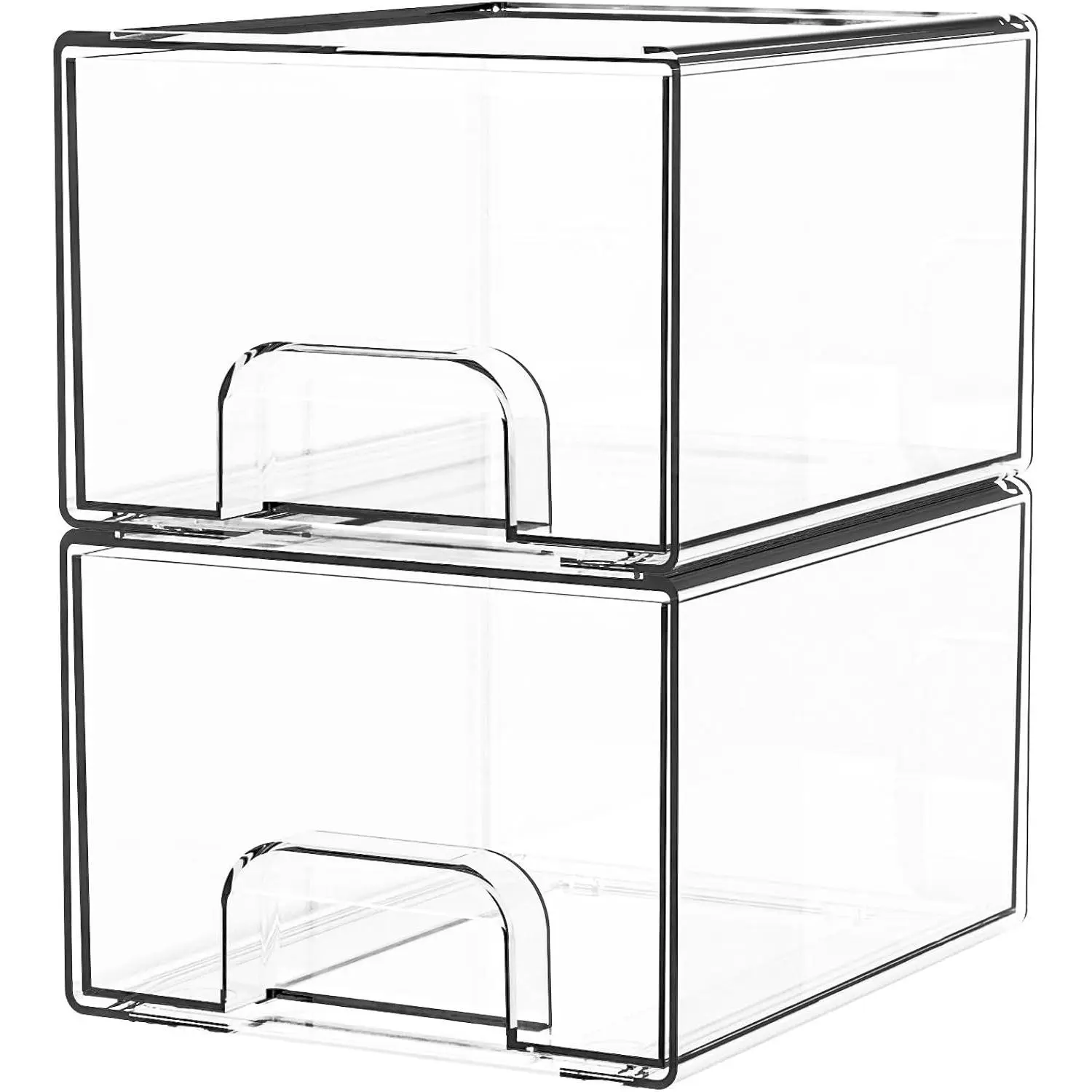 2 Pack Clear Stackable Storage Drawers,4.4'' Tall  Drawer Containers for Organizing,Bathroom Organizers and Storage Bin Box,Plastic Makeup, Organizer Bins for Cabinet,Undersink