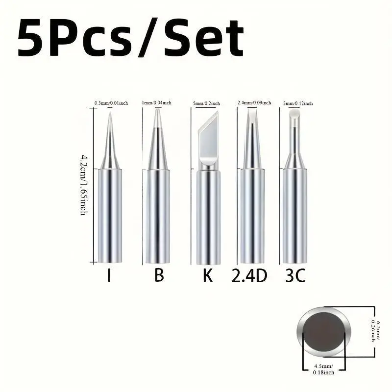 5Pcs Soldering Iron Tips Set - 900M Pure Copper Heads For Maximum Performance & Durability!