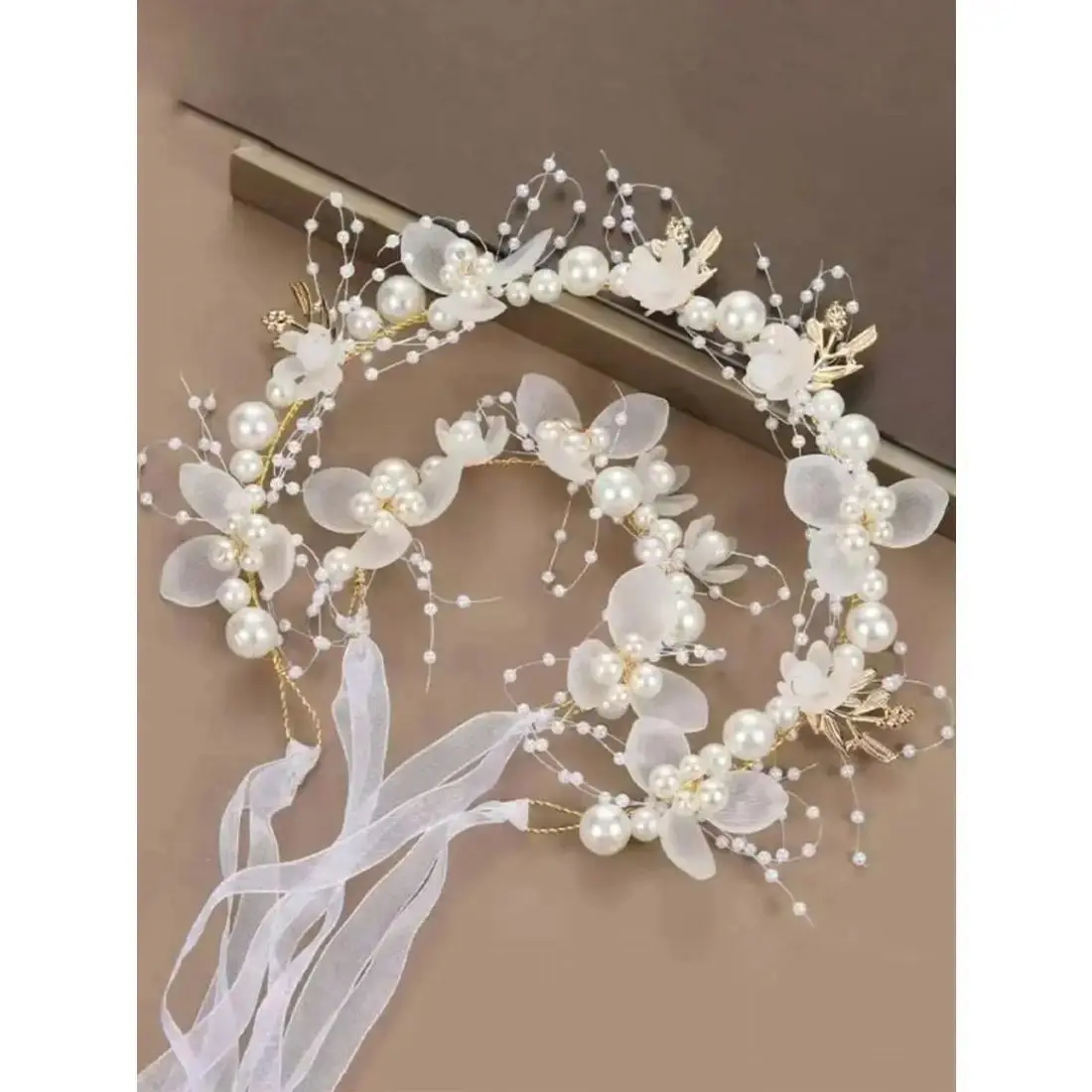 Elegant Fairy Princess Hairband Bracelet Set, Faux Pearl & Floral Design, Blue Wedding Birthday Party Accessories, Flower CrownLumina