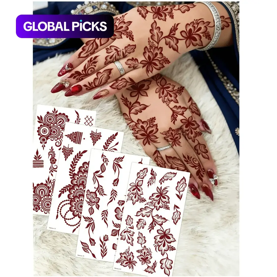 4 pcs Burgundy Sexy Floral Tribal Toe & Hand Temporary Tattoo Stickers, Temporary Fake Tattoos, Waterproof Flower Tattoos for Women, Temporary Tattoo Kit for Weddings and Parties #GLOBAL PICKS