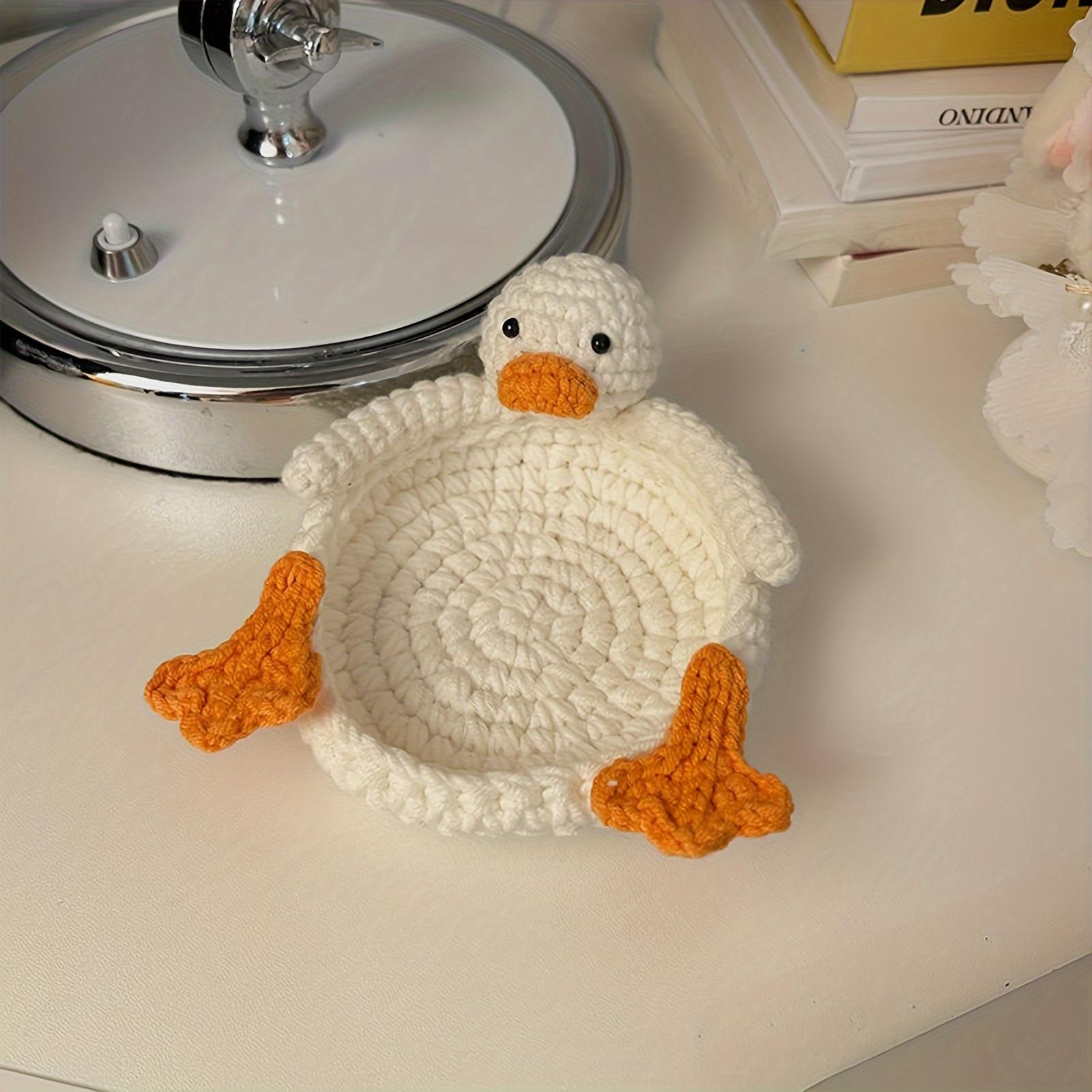 Handmade Crochet Duck Coaster, 1 Count Cute Animal Design Mug Rug, Creative Knitting Housewarming Gift, Home Decor Gift for Daughter, Mom, Teacher