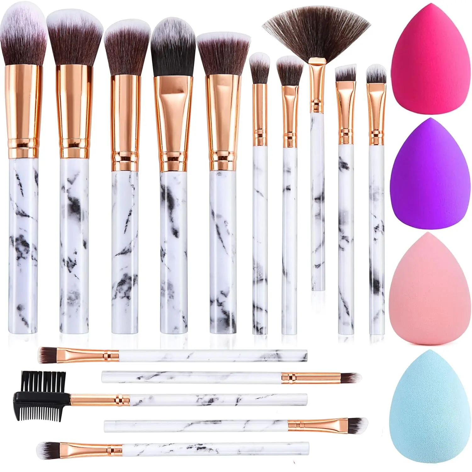 Makeup Brushes 16 Count Makeup Brush Set Professional Foundation Brush Blending Eyeshadow Concealer Brush Set with 4Count Makeup Sponge