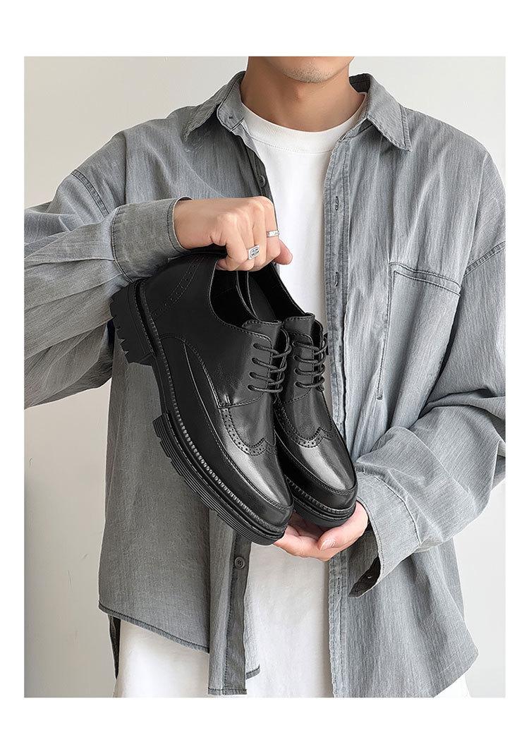 Casual men's brogue shoes with internal height increase, thick-soled business formal men's shoes with internal height increase