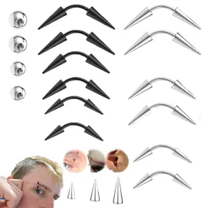16G Spike Curved Barbell Piercing Jewelry, Black Eyebrow Tragus Lip Rings with Balls, Spike Earrings for Rook Nose Bridge Piercing, Unisex Body Piercing Accessories for Women Men