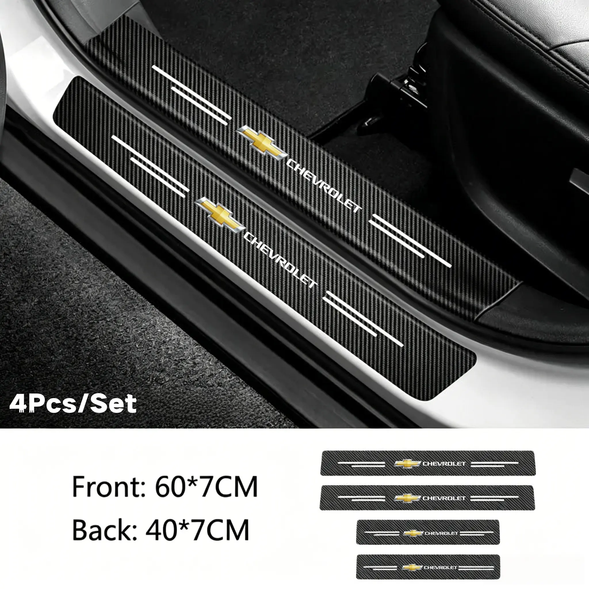 Car Door Sill Threshold Stickers Protector Strips, Durable Protection for Chevrolet Models, Easy Installation, Automotive Accessories